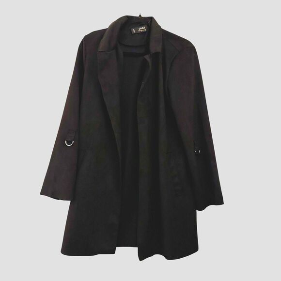 ONLY 1995 Black Joline Soft Faux Suede Coat Open Stretchy Lagenlook Size 40 (M) - Picture 1 of 6